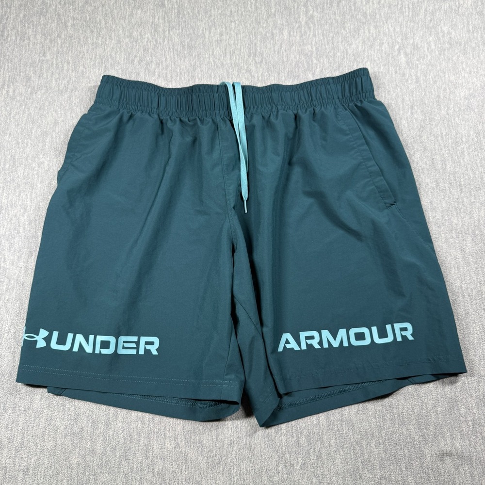 Under Armour Shorts Mens 2XL Green Wordmark Drawstring Athletic Running Gym